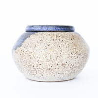 Small Blue and White Ceramic Canister with Lid Signed HUP