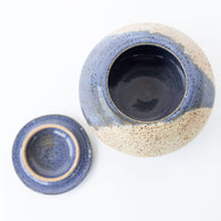 Small Blue and White Ceramic Canister with Lid Signed HUP