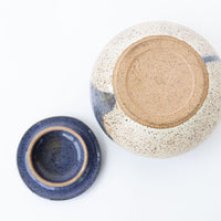 Small Blue and White Ceramic Canister with Lid Signed HUP