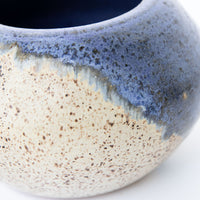 Small Blue and White Ceramic Canister with Lid Signed HUP