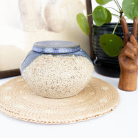 Small Blue and White Ceramic Canister with Lid Signed HUP