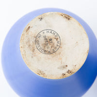 Two Bright Blue Ceramic Canisters with Handles and Cork Tops