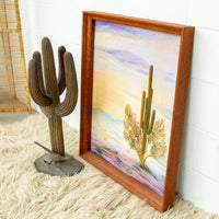 Large Brass Saguaro Cactus Sculpture with Road Runner