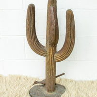 Large Brass Saguaro Cactus Sculpture with Road Runner