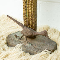 Large Brass Saguaro Cactus Sculpture with Road Runner