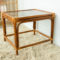 Bamboo Side Table with Glass Top
