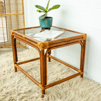 Bamboo Side Table with Glass Top