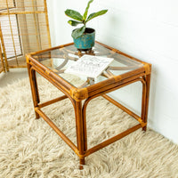 Bamboo Side Table with Glass Top
