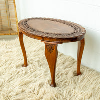Teak Wood Lattice Table - Hand Carved and with Oval Shape