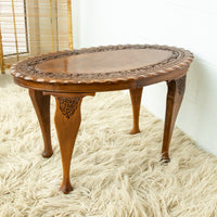 Teak Wood Lattice Table - Hand Carved and with Oval Shape