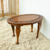 Teak Wood Lattice Table - Hand Carved and with Oval Shape
