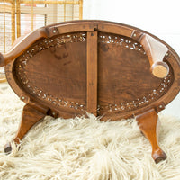 Teak Wood Lattice Table - Hand Carved and with Oval Shape
