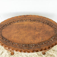 Teak Wood Lattice Table - Hand Carved and with Oval Shape