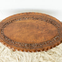 Teak Wood Lattice Table - Hand Carved and with Oval Shape