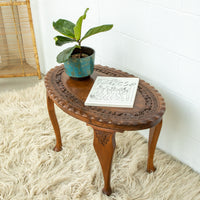 Teak Wood Lattice Table - Hand Carved and with Oval Shape