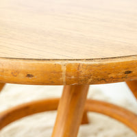 Bamboo and Wood Round Low Midcentury Side Tables (set of 2)