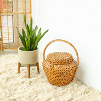 Large Weave Basket with Handle and Lid