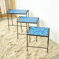 Cast Iron Rod and Tile Patio Nesting Side Tables
