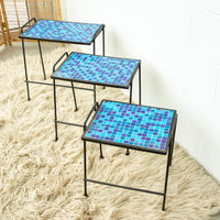 Cast Iron Rod and Tile Patio Nesting Side Tables