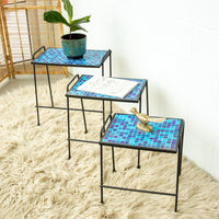 Cast Iron Rod and Tile Patio Nesting Side Tables