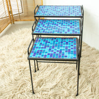 Cast Iron Rod and Tile Patio Nesting Side Tables