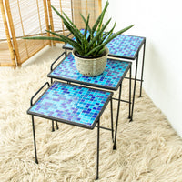 Cast Iron Rod and Tile Patio Nesting Side Tables
