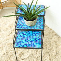 Cast Iron Rod and Tile Patio Nesting Side Tables
