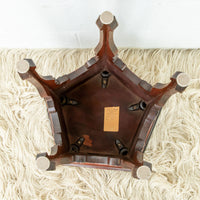 Wood Hexagon Table with Carved Shell Design Detailing
