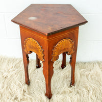 Wood Hexagon Table with Carved Shell Design Detailing