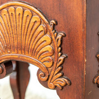 Wood Hexagon Table with Carved Shell Design Detailing