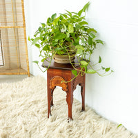 Wood Hexagon Table with Carved Shell Design Detailing