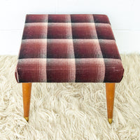 Midcentury Upholstered Stool Bench in Plaid