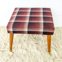 Midcentury Upholstered Stool Bench in Plaid