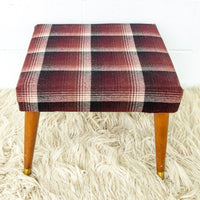 Midcentury Upholstered Stool Bench in Plaid