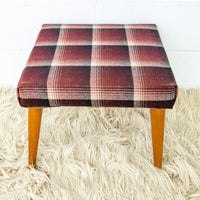 Midcentury Upholstered Stool Bench in Plaid