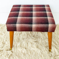 Midcentury Upholstered Stool Bench in Plaid