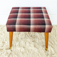 Midcentury Upholstered Stool Bench in Plaid