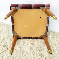 Midcentury Upholstered Stool Bench in Plaid