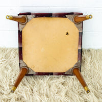 Midcentury Upholstered Stool Bench in Plaid
