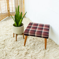 Midcentury Upholstered Stool Bench in Plaid