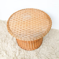 Rattan Wicker Drum Side Table - Made in Yugoslavia