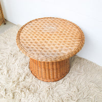 Rattan Wicker Drum Side Table - Made in Yugoslavia