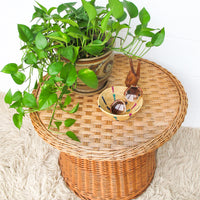 Rattan Wicker Drum Side Table - Made in Yugoslavia