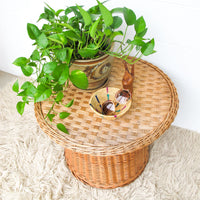 Rattan Wicker Drum Side Table - Made in Yugoslavia