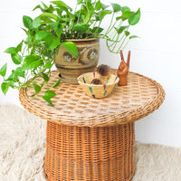 Rattan Wicker Drum Side Table - Made in Yugoslavia