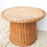 Rattan Wicker Drum Side Table - Made in Yugoslavia