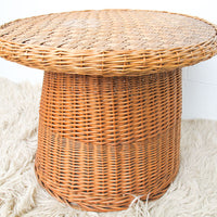 Rattan Wicker Drum Side Table - Made in Yugoslavia