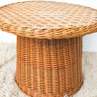 Rattan Wicker Drum Side Table - Made in Yugoslavia