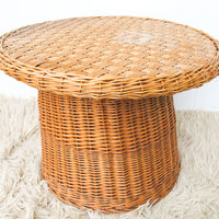 Rattan Wicker Drum Side Table - Made in Yugoslavia