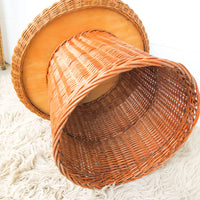 Rattan Wicker Drum Side Table - Made in Yugoslavia